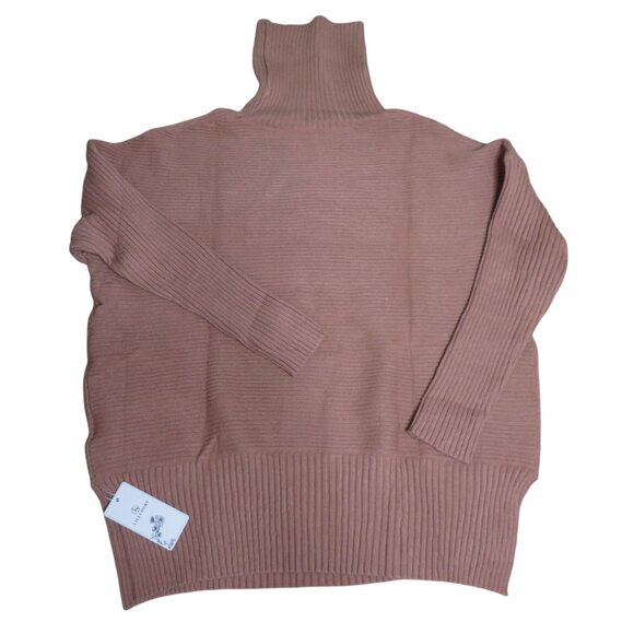 New Lillusory Womens Ribbed Knit Turtleneck Sweater Medium Camel Brown - Picture 4 of 13
